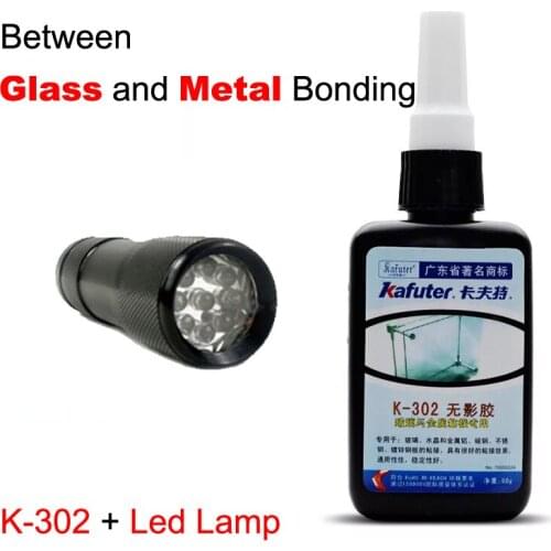 50ml Kafuter UV Glue UV Curing Adhesive K-302+9LED UV Flashlight UV Curing Adhesive Crystal Glass and Metal Bonding