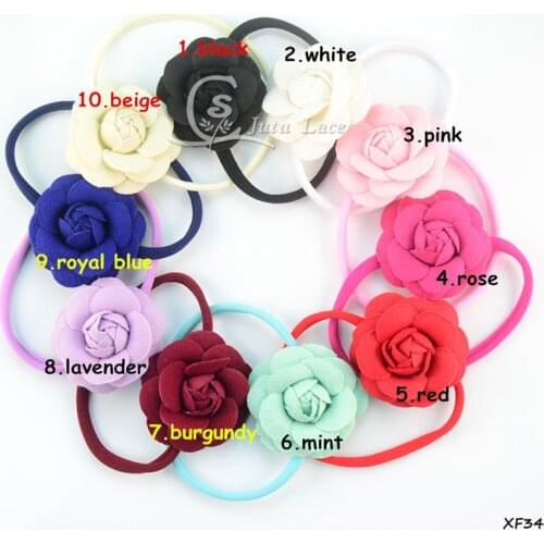50Pcs/lot, 10colors Non-woven fabric camellia flower , rosette center flower with headband ,nylon hairband flowers
