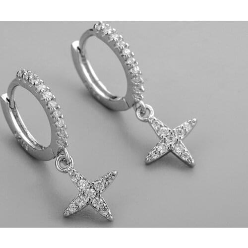925 Sterling Silver Tassel Cross Charm Stud Earrings For Women Full CZ Luxury Charm Party Jewelry eh1334