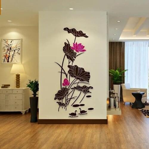 Living Room Bedroom Acrylic 3d Stereo Waterproof Self-Adhesive Wall Stickers Room TV Background Wall Paper Lotus Decoration