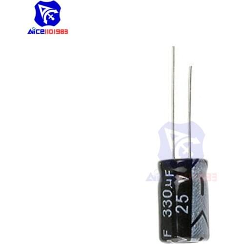 50PCS/Lot Redial Lead Aluminum Electrolytic Capacitor 25V 330uF Capacitance 10*12mm Low ESR Electrolytic Capacitor