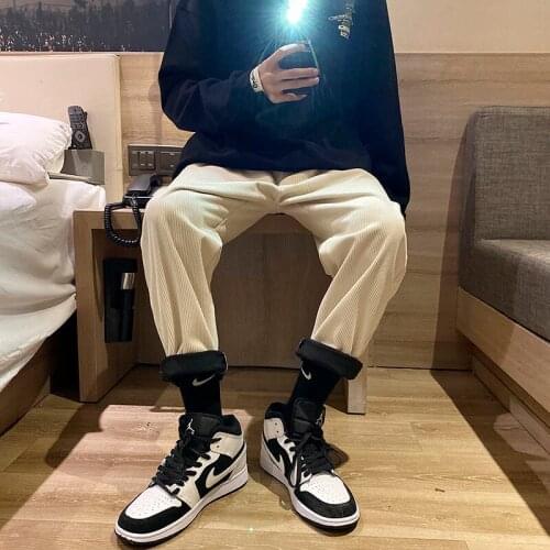 2021 Harajuku Man Oversized Trousers Mens Solid Color Harem Pants Corduroy Autumn Winter Men Casual Pants