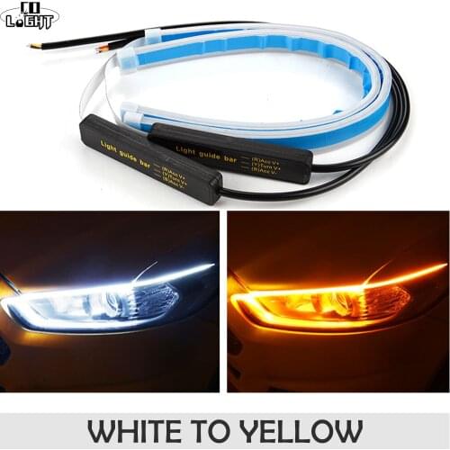 CO LIGHT LED DRL 30 45 60cm Daytime Running Light Flexible Soft Tube Guide Car LED Strip White Turn Signal Yellow Waterproof 12V
