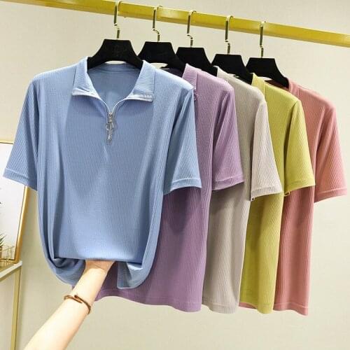 Candy Colors TShirt Summer Women Modal Solid Tee Shirt Female Short Sleeve Tops Tees Causal Turn Down Collar Basic T-shirt