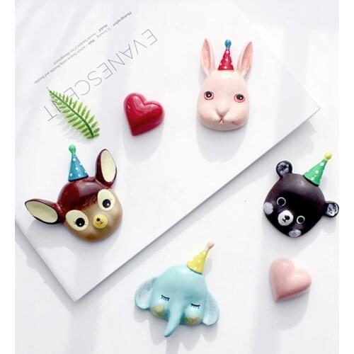 Carton dear bear elephant rabbit animal resin 3D fridge magnets refrigerator paste magnetic paste message paste room decoration