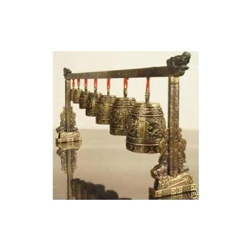 Chinese Old Meditation Gong with 7 Ornate Bell with Dragon Design Chinese Musical Instrument decoration bronze factory outlets