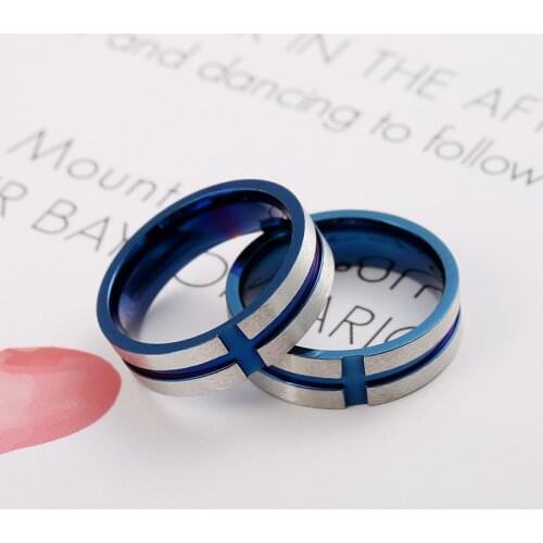 FACEINS Creative Cross Ring Simple Blue Titanium Steel Ring For Men Stainless Steel Ring Finger Jewelry Accessories