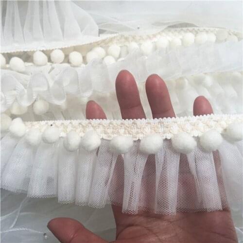 5 Meters Sky Blue/Rose red/White/Pink Ball Mini Trim pom pom Lace+Mesh ruffle lace Handmade Pompom Ball Lace Ribbon Z1185