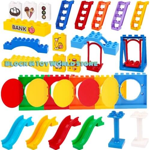 Big Size Accessories Swing Slide Ferris Wheel Seesaw Diy Building Blocks Compatible Big Size Block Toys For Children Kids Gifts