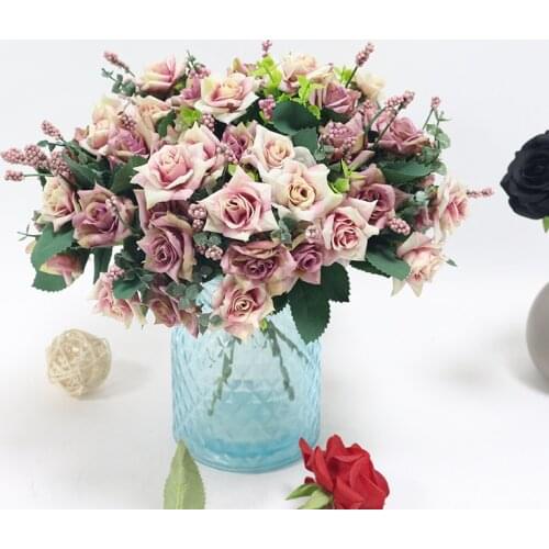 Mini Korean retro 10 heads small angle rose simulation artificial silk bouquet bride home living room garden hotel decorative