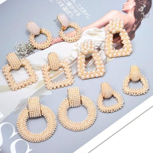 Fashion Boho Beaded Round Earrings For Women New Rhinestone Statement Pearls Drop Earrings Bijoux Accessories