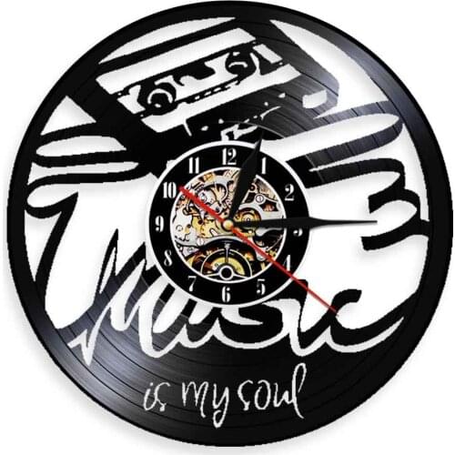 Music Is My Soul Vinyl Record Wall Clock Fan Handmade Art Decor Unique Decorative Clock Time Wall Clock Modern Home Decor
