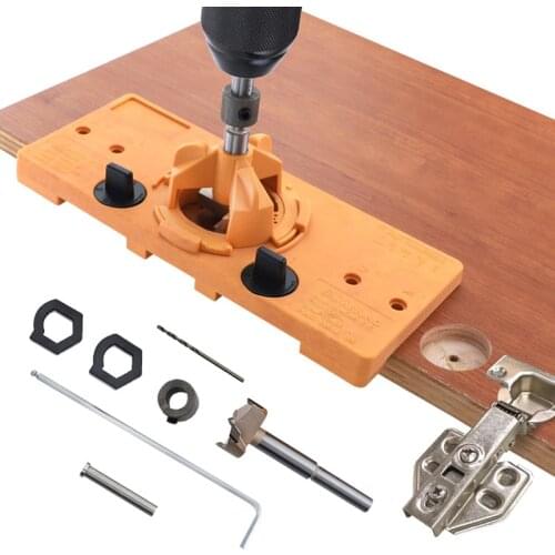 Concealed 35MM Cup Style Hinge Jig Boring Hole Drill Guide + Forstner Bit Wood Cutter Carpenter Woodworking DIY Tool