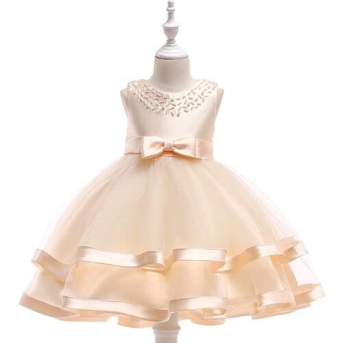 New Kids Girls Sleeveless Dress Bow Layered Dress Wedding Birthday Party Dresses for Girls Childrens Clothing