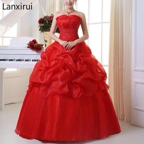 New Arrive Korean Style Red fashion girl crystal princess bridal dress sexy Lace apparel style formal Lanxirui dresses