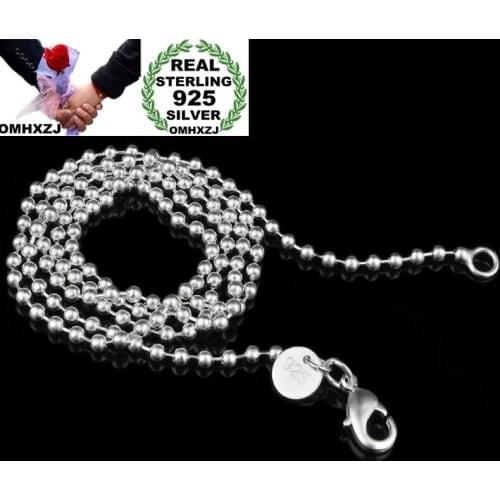 OMHXZJ Wholesale Personality Fashion OL Woman Girl Party Gift Silver Round Beads Chain 925 Sterling Silver Chain Necklace NC190