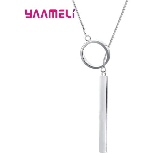 Trendy 100% 925 Sterling Silver Collar Geometric Loop Strip Pendant Snake Chain Necklaces for Women Gift Simple Fine Jewelry