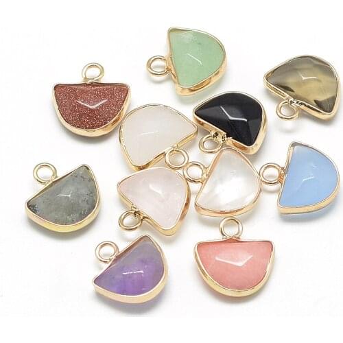 20Pcs Natural & Synthetic Mixed Stone Pendants Faceted Semicircle Charms DIY Necklaces Bracelet Earrings Jewelry Making Findings