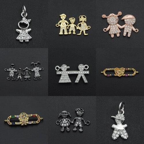 Vni And Mia Diy Boy Girl CZ Charms Wholesale Family Necklace Pendant Zircon Mother Father Connector For Jewelry Bracelet Making