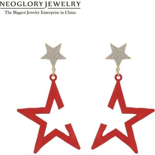 Neoglory AAA+ CZ Incomplete Star Drop Earrings For Women Enamel Star Fashion Ear Accessories 4 colors selection Gift For Friend