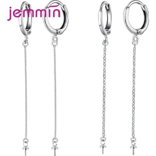 DIY Charms 925 Sterling Silver Hoop Earrings Findings with Long Chain Tassel Hangle Loops Earrings Jewelry Finding 1Pair