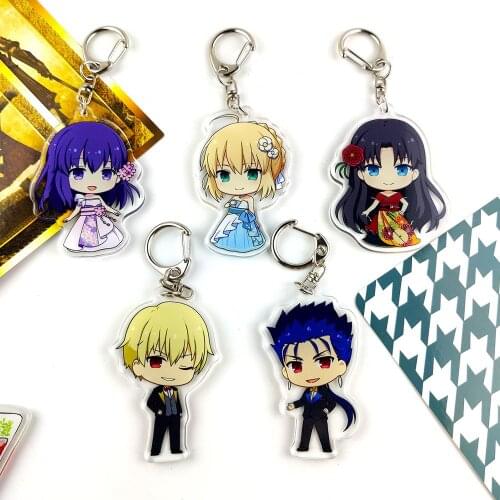 Fate/FGO Fate/Grand Order Tohsaka Rin Saber Cu Chulainn Gilgamesh Cosplay Acrylic Figure bags Pendant Double-sided Keyring Gift