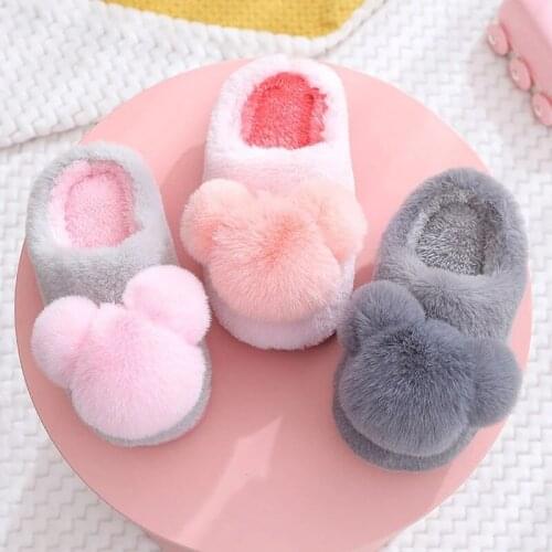 Winter Kids Slippers for Girls Indoor Toddler Boys Furry Fur Slides Home Baby Shoes Warm Anti-slip Childrens Slipper