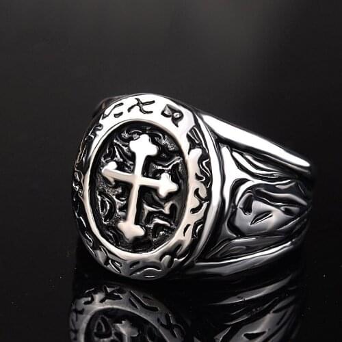 Vintage Rune Cross Ring Men Women Gold Silver Color Stainless Steel Biker Rings Fashion Hip Hop Punk Jewelry Wholesale