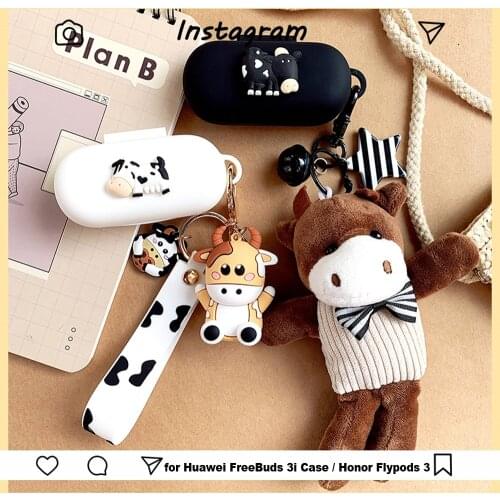 Funny Cute Milk Cow Case for Huawei FreeBuds 3i Case for Honor Flypods 3 Case TWS Bluetooth Earphones Cover Bag Headphones Box