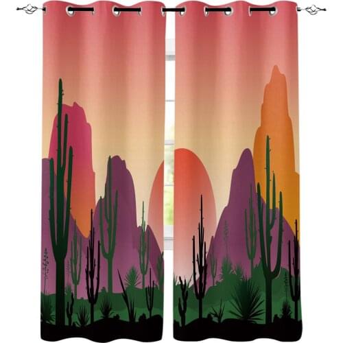 Cactus Desert Mountain Sunset Window Curtains Living Room Kitchen Curtains Modern Home Decor Bedroom Treatment Drapes