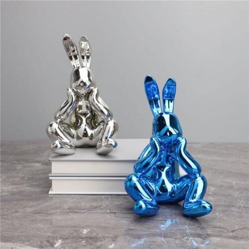 Hot Sale Modern Luxury Electroplating Daze Rabbit Resin Sculpture Statue Home Office Decoration Christmas Gifts