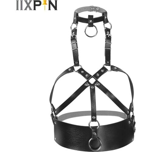 Womens Harness Belt Fashion Punk Gothic PU Leather Adjustable Body Chest Harness Straps Waist Belt Clubwear Cosplay Costume