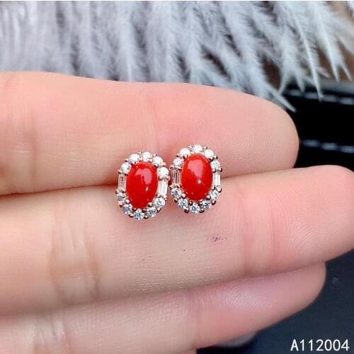 KJJEAXCMY Fine Jewelry 925 Sterling Silver Lnlaid Natural Red Coral Female Earrings Ear Studs Noble Support Detection