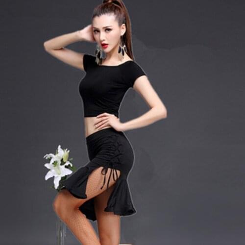 Latin Dance Dress Women Girls Short Sleeve Latin Dance Tops+Skirt Women Latin Ballroom Cha Cha Rumba Dance Competition Costume