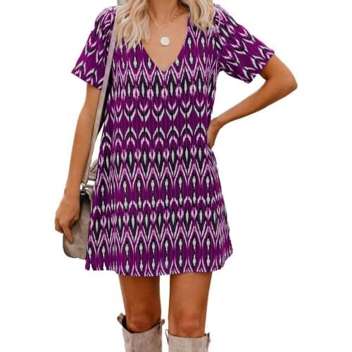 Summer Dress Women Dresses Bohemian Women Dress Geometric Print V Neck Summer Short Sleeve Loose Holiday Beach robe femme 2021