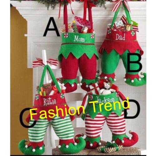 10pcs/lot Christmas elf pants stocking candy bag good quality 6 styles monogram personalize X-mas elf candy bag