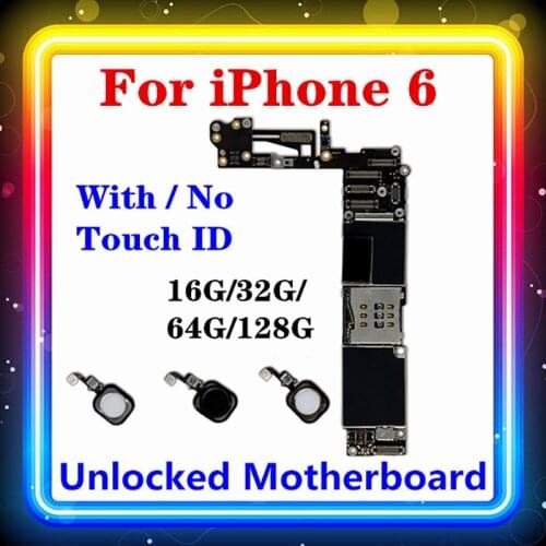 For Iphone 6 Motherboard With/No Touch ID Clean Main Board Full Chips Black/White/Gold Touch Function Button 16g/32g/64g/128g