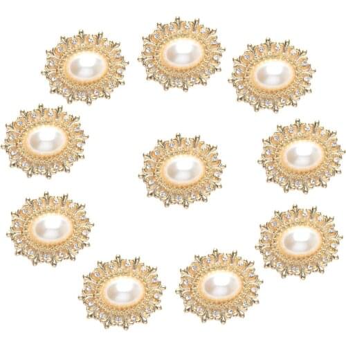 10x Alloy Oval Crystal Pearl Flatback Craft Buttons Jewelry Making Findings