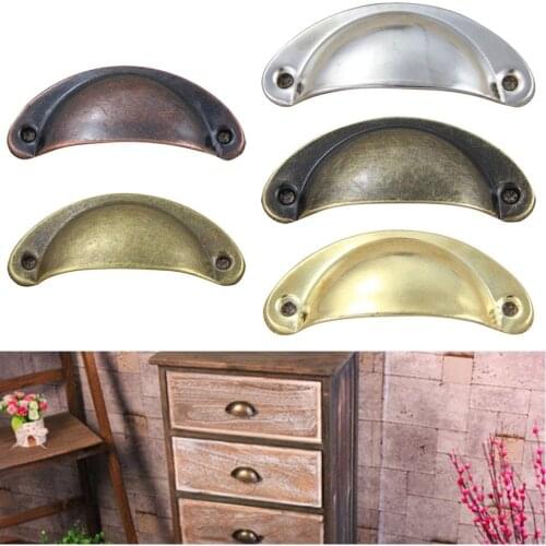 2Pcs Retro Metal Cabinet Pulls Shell Shaped Cupboard Drawer Cabinet Door Handle Furniture Knobs Antique Iron Shell Pull Handles