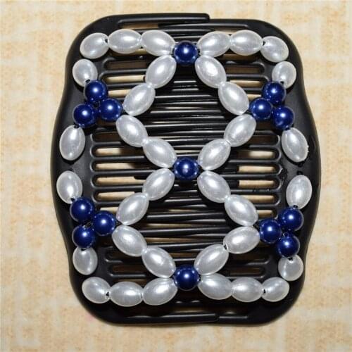 20 PCS/LOT Blue and pearl hot sale elastic beaded double twin headwear magic hair comb clips for woman fashion jewlery