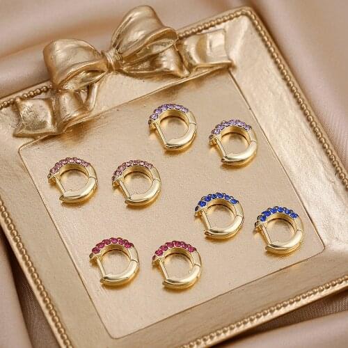 2021 New Fashion Small Hoop Earrings with Multicolor Rhinestone for Women Girls Round Cartilage Earring Ear Piercing Jewelry