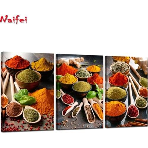 3 Piece Colorful Spices and Spoon Diamond painting Vintage Kitchen decor 5d full square Diamond Embroidery diamond Mosaic puzzle