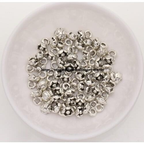 50Pcs/Lot) Zinc Alloy Tibetan Silver European Charm Flower-Shape Pendant Size 8X7mm AD11465B
