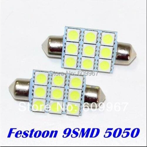50X festoon LED 36mm 39mm 42mm 5050 LED C5W Car led festoon light 9SMD LED Festoon Interior Dome Light Lamp Bulb For Car