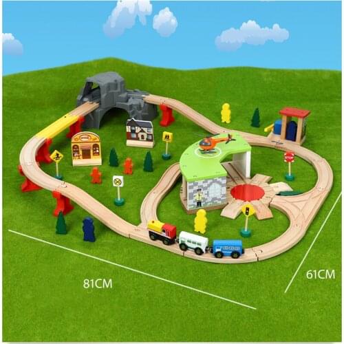 Large garage transport cave train wooden track set children rail car toy compatible with wooden train tracks and electric trains