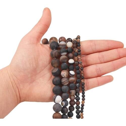 Natural Stone Matte Coffee Stripe Agates Beads Natural Brown Loose Spacer Beads for Jewelry Making Bracelet Findings