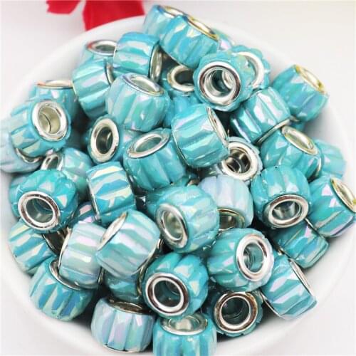 10Pcs New Striped Plastic Resin Big Hole Rondelle Beads Charms fit Pandora Bracelet Cord Necklaces Earrings for Jewelry Making