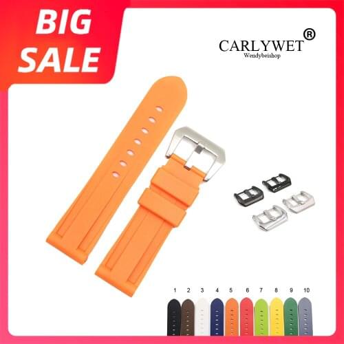 CARLYWET 22 24mm TOP Quality Brown Grey Waterproof Silicone Rubber Replacement Watch Band Loops Strap For Panerai Luminor
