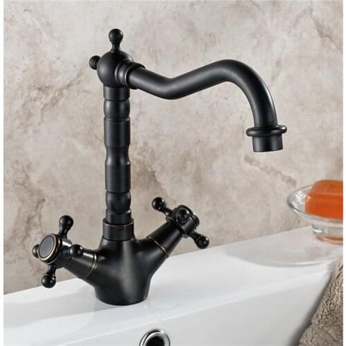 Black Oil Rubbed Bronze Antique Brass Kitchen Wet Bar Bathroom Vessel Sink Faucet Swivel Spout Mixer Tap Single Hole Two Handles mnf033