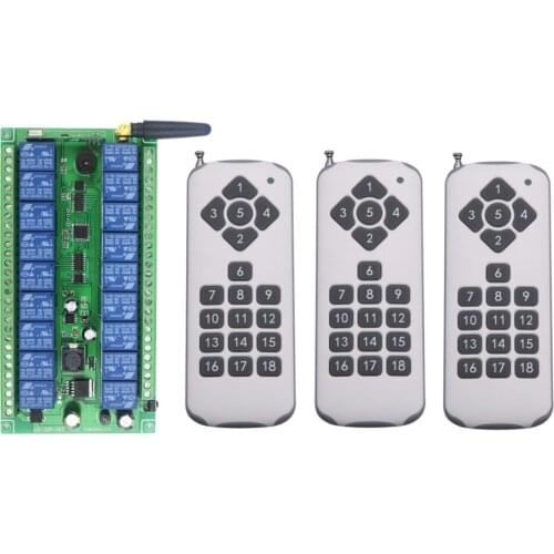 DC 12V 24V 18 CH 18CH RF Wireless Remote Control Switch System,3 X Transmitter + Receiver,315/433MHZ,Momentary Latched Toggle